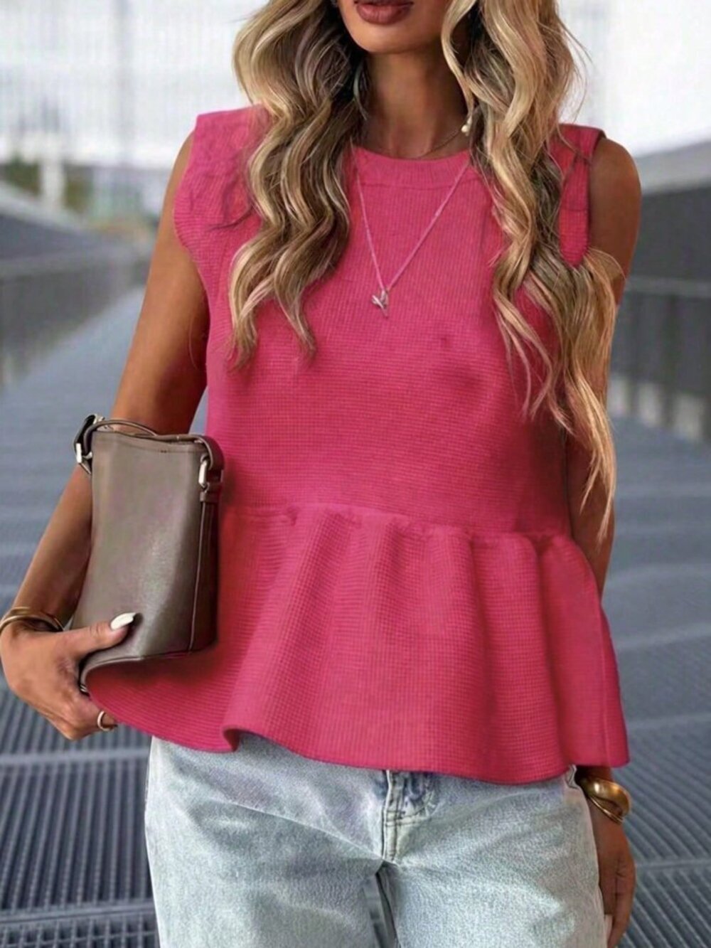 Deep Plum Red Casual Women's Y2k Knitted Sleeveless Knitted Tank - Picture 4 of 9